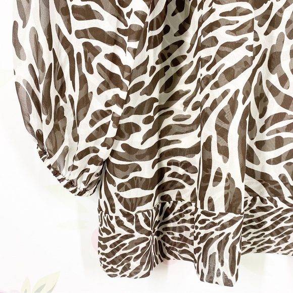 Michael Kors Brown Animal Print Silk Front Tie Blouse 3X - Picture 4 of 15